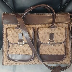 Dooney And Bourke Brown Leather & Canvas Monogram Shoulder Bag